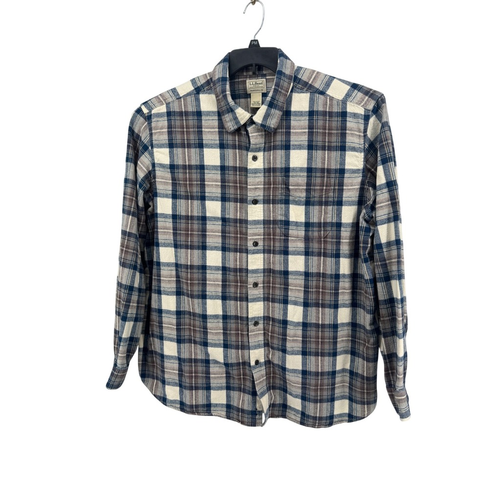 L.L. Bean Flannel Shirt Mens XXL Blue Brown Plaid Traditional Fit Cotton